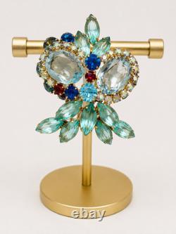 Vintage Juliana Style D&E Aqua Blue Rhinestone Brooch Open Back Navette Pin
