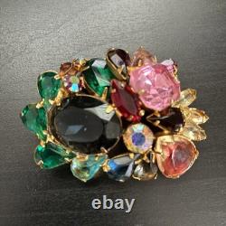 Vintage Juliana Style D&E Rhinestone Statement Brooch Huge Multi-Color Mid Centu