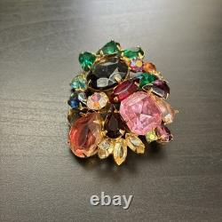 Vintage Juliana Style D&E Rhinestone Statement Brooch Huge Multi-Color Mid Centu