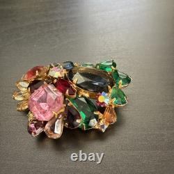 Vintage Juliana Style D&E Rhinestone Statement Brooch Huge Multi-Color Mid Centu