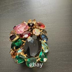 Vintage Juliana Style D&E Rhinestone Statement Brooch Huge Multi-Color Mid Centu