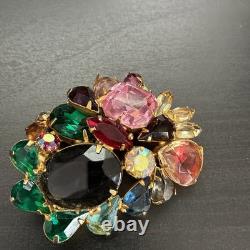 Vintage Juliana Style D&E Rhinestone Statement Brooch Huge Multi-Color Mid Centu