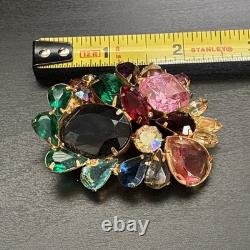 Vintage Juliana Style D&E Rhinestone Statement Brooch Huge Multi-Color Mid Centu