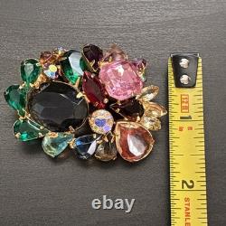 Vintage Juliana Style D&E Rhinestone Statement Brooch Huge Multi-Color Mid Centu