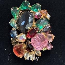 Vintage Juliana Style D&E Rhinestone Statement Brooch Huge Multi-Color Mid Centu