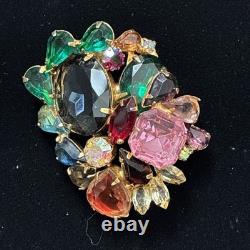 Vintage Juliana Style D&E Rhinestone Statement Brooch Huge Multi-Color Mid Centu