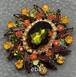 Vintage Juliana Watermelon AB Heliotrope Rhinestone Brooch Large Statement