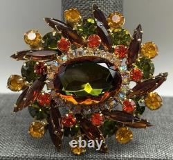 Vintage Juliana Watermelon AB Heliotrope Rhinestone Brooch Large Statement