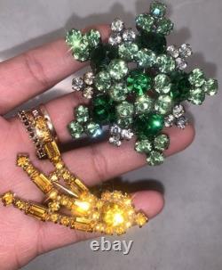 Vintage Julianna Antiqued D & E Emerald Star Brooch & Kramer NY Brooch (2 Set)