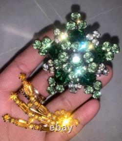 Vintage Julianna Antiqued D & E Emerald Star Brooch & Kramer NY Brooch (2 Set)
