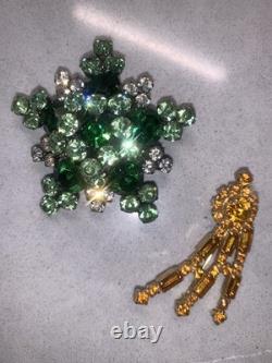 Vintage Julianna Antiqued D & E Emerald Star Brooch & Kramer NY Brooch (2 Set)