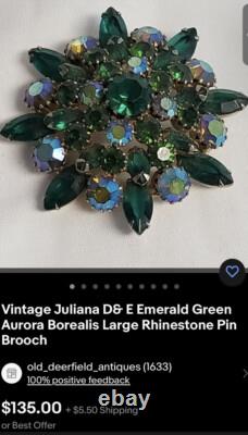 Vintage Julianna Antiqued D & E Emerald Star Brooch & Kramer NY Brooch (2 Set)