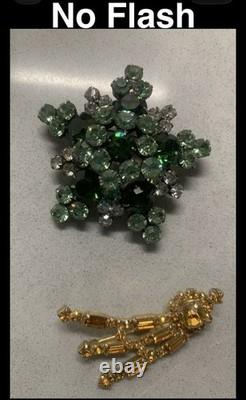 Vintage Julianna Antiqued D & E Emerald Star Brooch & Kramer NY Brooch (2 Set)