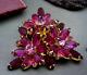 Vintage Julianna Pink Rhinestone Triple Flower Pin Brooch 3 Statement READ