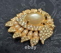 Vintage KENNETH JAY LANE Mughal Style Faux Pearl Cabochon & Crystal Brooch