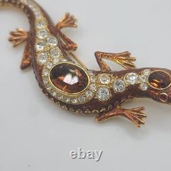 Vintage KJL Brooch Lizard Brown Rhinestone Signed