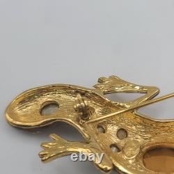 Vintage KJL Brooch Lizard Brown Rhinestone Signed