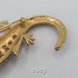 Vintage KJL Brooch Lizard Brown Rhinestone Signed