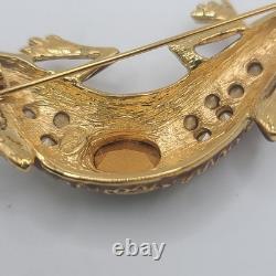 Vintage KJL Brooch Lizard Brown Rhinestone Signed