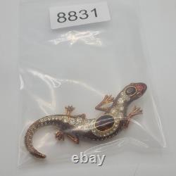 Vintage KJL Brooch Lizard Brown Rhinestone Signed