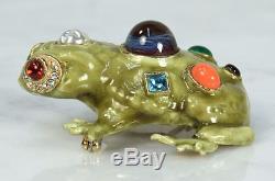 Vintage KJL Frog Brooch. Enamel with Rhinestones Faux Pearl RARE