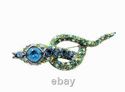 Vintage KJL KENNETH JAY LANE Blue Green Rhinestone SNAKE Egyptian Revival Brooch