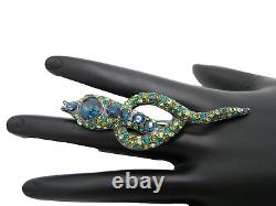 Vintage KJL KENNETH JAY LANE Blue Green Rhinestone SNAKE Egyptian Revival Brooch