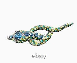 Vintage KJL KENNETH JAY LANE Blue Green Rhinestone SNAKE Egyptian Revival Brooch