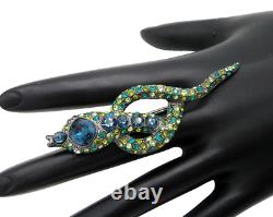 Vintage KJL KENNETH JAY LANE Blue Green Rhinestone SNAKE Egyptian Revival Brooch