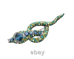 Vintage KJL KENNETH JAY LANE Blue Green Rhinestone SNAKE Egyptian Revival Brooch