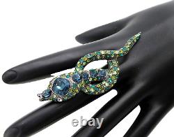 Vintage KJL KENNETH JAY LANE Blue Green Rhinestone SNAKE Egyptian Revival Brooch