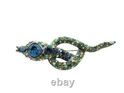 Vintage KJL KENNETH JAY LANE Blue Green Rhinestone SNAKE Egyptian Revival Brooch