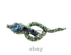 Vintage KJL KENNETH JAY LANE Blue Green Rhinestone SNAKE Egyptian Revival Brooch