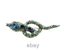 Vintage KJL KENNETH JAY LANE Blue Green Rhinestone SNAKE Egyptian Revival Brooch