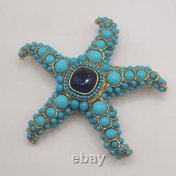 Vintage KJL Starfish Brooch Blue Signed