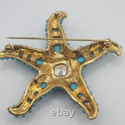 Vintage KJL Starfish Brooch Blue Signed