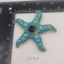 Vintage KJL Starfish Brooch Blue Signed