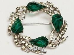 Vintage KRAMER Flawed Emerald Rhinestone Necklace Bracelet Earrings Brooch Set