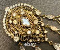 Vintage KRAMER Of New York Filigree Victorian Revival Rhinestone Dangle Brooch