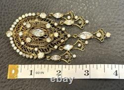 Vintage KRAMER Of New York Filigree Victorian Revival Rhinestone Dangle Brooch