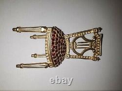 Vintage Karl Lagerfeld Gold Tone & Red Rhinestone Chair Brooch Signed Kl Rare