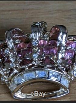 Vintage Katz CORO CRAFT Golden Jubilee Pink Rhinestone Crown Figural Brooch Pin