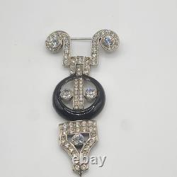 Vintage Kenneth Jay Lane Brooch Art Deco Revival Large Signed Rhinestone