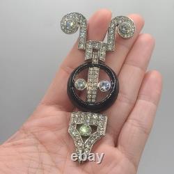 Vintage Kenneth Jay Lane Brooch Art Deco Revival Large Signed Rhinestone