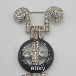 Vintage Kenneth Jay Lane Brooch Art Deco Revival Large Signed Rhinestone