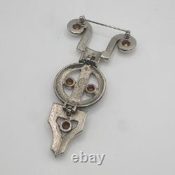 Vintage Kenneth Jay Lane Brooch Art Deco Revival Large Signed Rhinestone