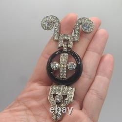 Vintage Kenneth Jay Lane Brooch Art Deco Revival Large Signed Rhinestone
