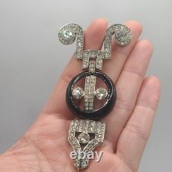 Vintage Kenneth Jay Lane Brooch Art Deco Revival Large Signed Rhinestone