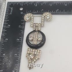 Vintage Kenneth Jay Lane Brooch Art Deco Revival Large Signed Rhinestone