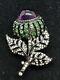 Vintage Kenneth Jay Lane Green Rhinestone & Purple Lucite Flower Brooch